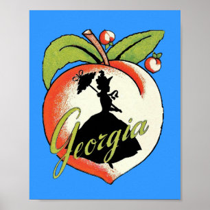 Georgia Peach Silhouette Southern Bell Poster