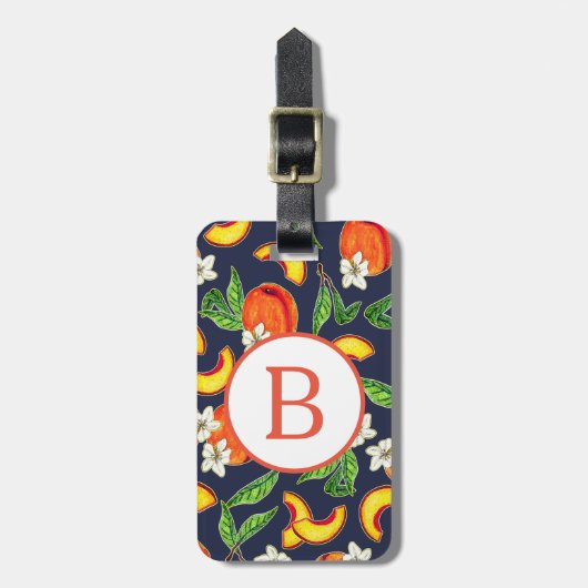 Georgia Peaches & Peach Blossom | Monogram Bagagelabel (Voorkant verticaal)