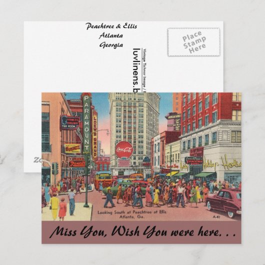 Georgia, Peachtree en Ellis Streets, Atlanta Briefkaart (Voorkant / Achterkant)