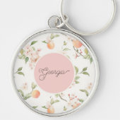 Georgia Perzik Hart Fruit Bloem Roze Cirkel Sleutelhanger (Voorkant)