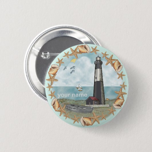 Georgia Shells Lighthouse-pinknop Ronde Button 5,7 Cm (Voorkant /achterkant)