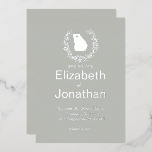 Georgia Silhouette Simple Destination Wedding Folie Uitnodiging (Voorkant / Achterkant)