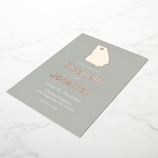 Georgia Staatskaart Save The Date Rose Goud Folie Uitnodiging (Gedraaid)