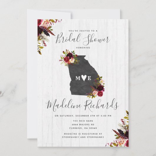 Georgia State Bestemming Bruids Douche Uitnodiging (Voorkant)