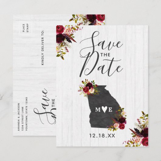 Georgia State Bestemming Rustic Save the Date Aankondigingskaart (Voorkant / Achterkant)
