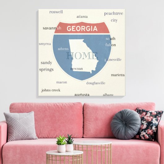 Georgia State Cities Stretched Canvas Print (Insitu (Woonkamer))