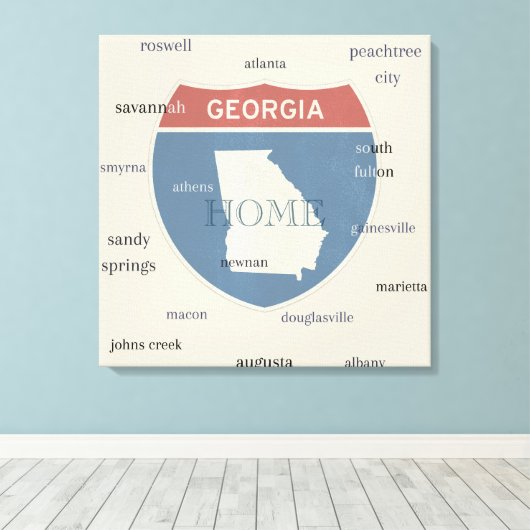 Georgia State Cities Stretched Canvas Print (Insitu (Houten vloer))