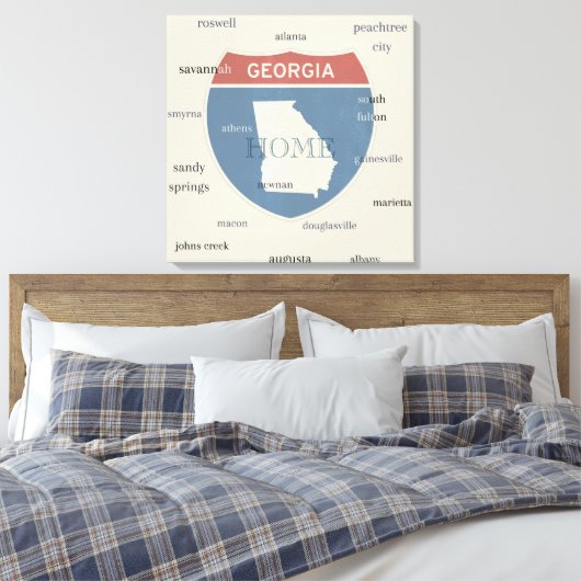 Georgia State Cities Stretched Canvas Print (Insitu (Slaapkamer))
