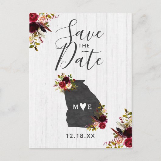 Georgia State Destination Rustic Save the Date Aankondigingskaart (Voorkant)