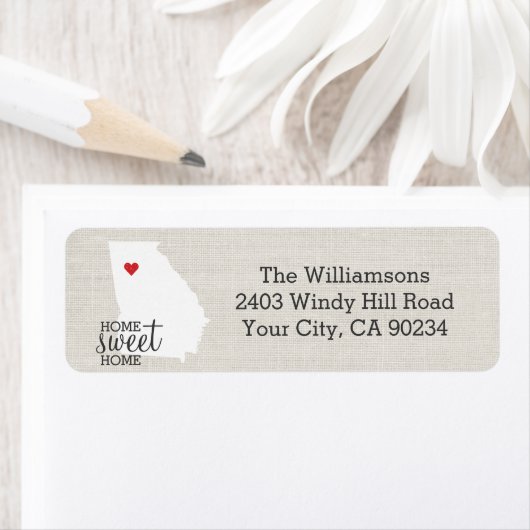 Georgia State Liefdeskaart Home Sweet Home Aangepa Etiket (Insitu)