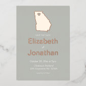 Georgia State Map Save the Date Roos Gold Folie Uitnodiging (Voorkant)