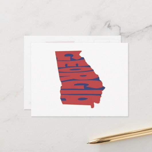 Georgia State Name Word Art Red Briefkaart (Voorkant / Achterkant in situ)