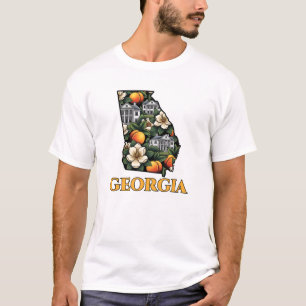 Georgia State Outline met Peaches tattoo stijl T-shirt