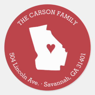 Georgia State Retouradres met hart op stad Ronde Sticker