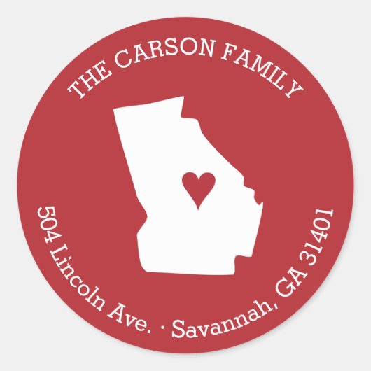 Georgia State Retouradres met hart op stad Ronde Sticker (Voorkant)