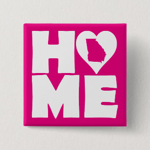 Georgia Thuis Hart Staat Knop Badge Speld Vierkante Button 5,1 Cm