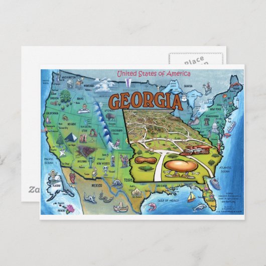Georgia USA Map Briefkaart (Voorkant / Achterkant)