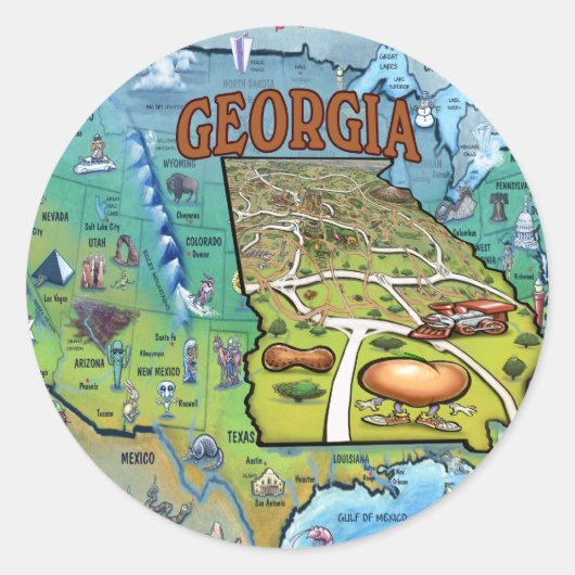 Georgia USA Map Ronde Sticker (Voorkant)
