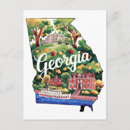 Georgia USA Staat Vorm Oude Waterverf Briefkaart