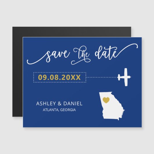 Georgia Wedding Save the Date Kaart, Kaart Magnetische Uitnodiging (Voorkant / Achterkant)
