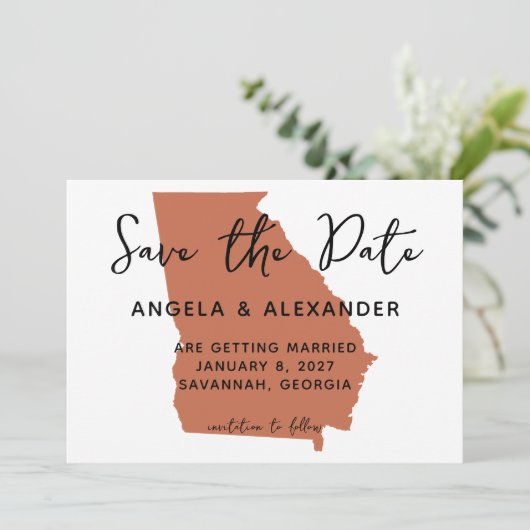 Georgia Wedding Terracotta Save The Date (Staand voorkant)