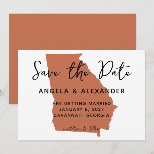 Georgia Wedding Terracotta Save The Date (Voorkant / Achterkant)