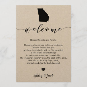 Georgia Wedding Welkomstbrief en reiskaart Programmakaart