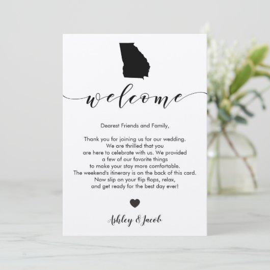 Georgia Wedding Welkomstbrief en reiskaart Programmakaart (Staand voorkant)