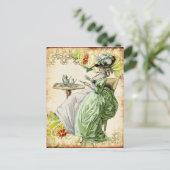 Georgian Lady Drink Tea - Groen Briefkaart (Staand voorkant)