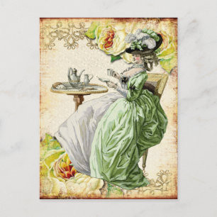 Georgian Lady Drink Tea - Groen Briefkaart