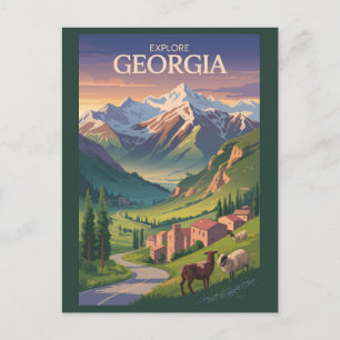 Georgië Kaukasus Bergen Reizen Art Vintage Briefkaart