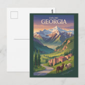 Georgië Kaukasus Bergen Reizen Art Vintage Briefkaart (Voorkant / Achterkant)