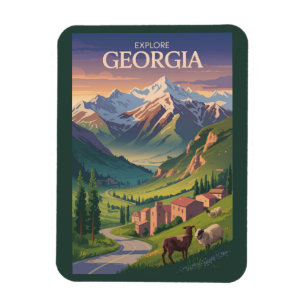 Georgië Kaukasus Bergen Reizen Art Vintage Magneet