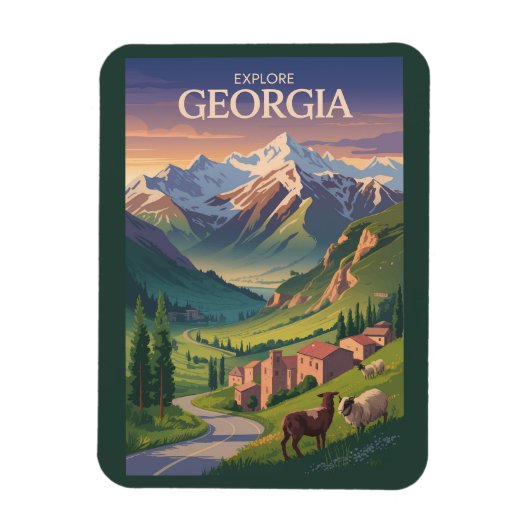 Georgië Kaukasus Bergen Reizen Art Vintage Magneet (Verticaal)