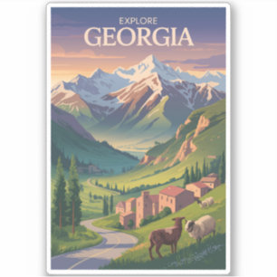 Georgië Kaukasus Bergen Reizen Art Vintage Sticker
