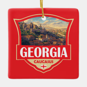 Georgië Land Illustratie Retro Badge Keramisch Ornament