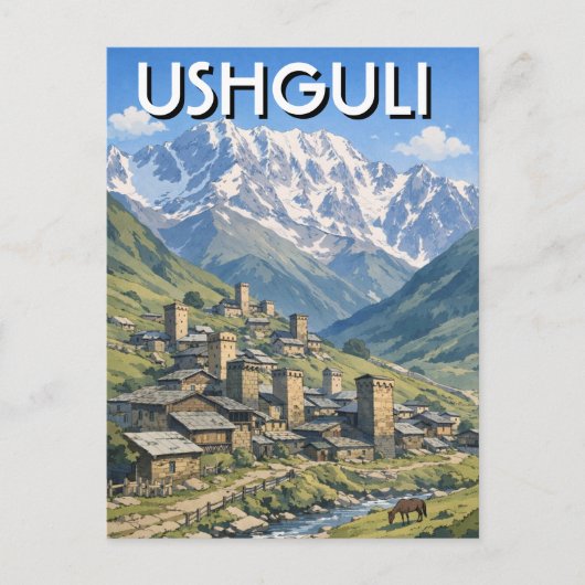 Georgië Ushguli Reis Briefkaart (Voorkant)