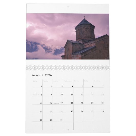 Georgisch architectuurlandschap Tbilisi Borjomi Kalender (Mar 2026)