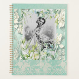 Georgische dame in Zee Moss Green en bladeren. Planner