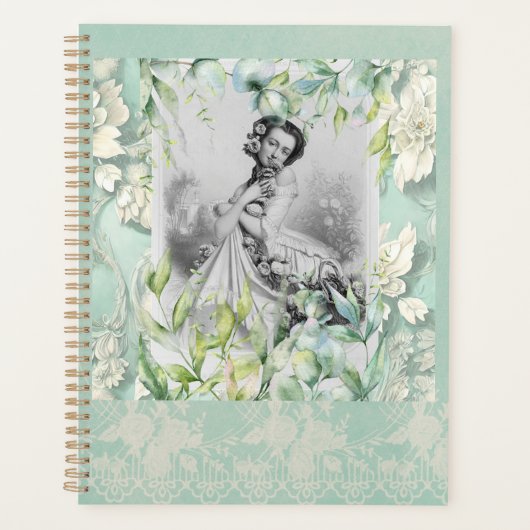 Georgische dame in Zee Moss Green en bladeren. Planner (Voorkant)