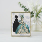 Georgische dame met een ventilator - blauw briefkaart (Staand voorkant)