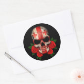 Georgische vlag schedel met rode rozen ronde sticker (Envelop)