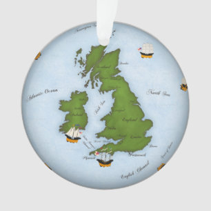 Geornamenteerde kaart van Groot-Brittannië met mar Ornament