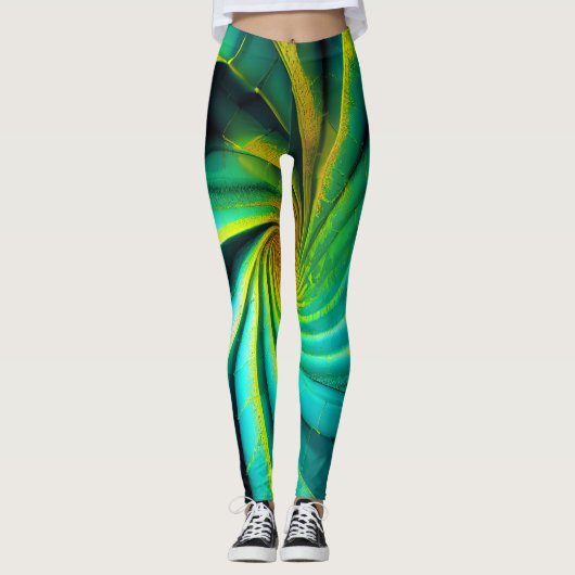 GeoVibe: Groene & Gele Fusie Leggings (Voorkant)