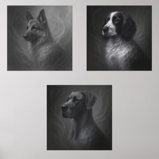 GeoWild Canine Trio – Great Dane, Spaniel & German Muurkunst Sets (Voorkant)