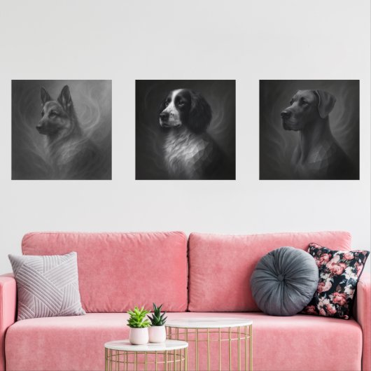 GeoWild Canine Trio – Great Dane, Spaniel & German Muurkunst Sets (Woonkamer)