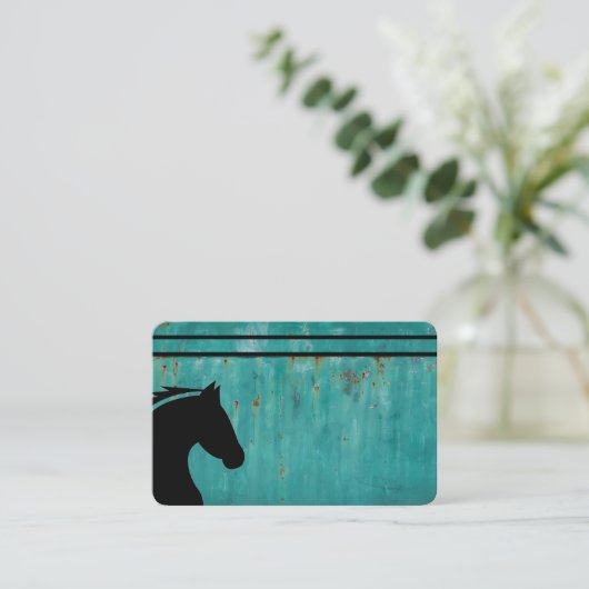 geoxideerd metaal met zwarte paardenkop op een Sja Visitekaartje (Staand voorkant)