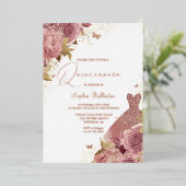 Gepantserde Blush met Real Roos Gold Quinceanera Folie Uitnodiging (Staand Voorkant)