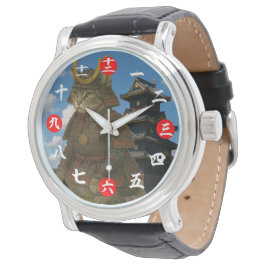 Gepantserde Cat Warrior Illustratie Horloge