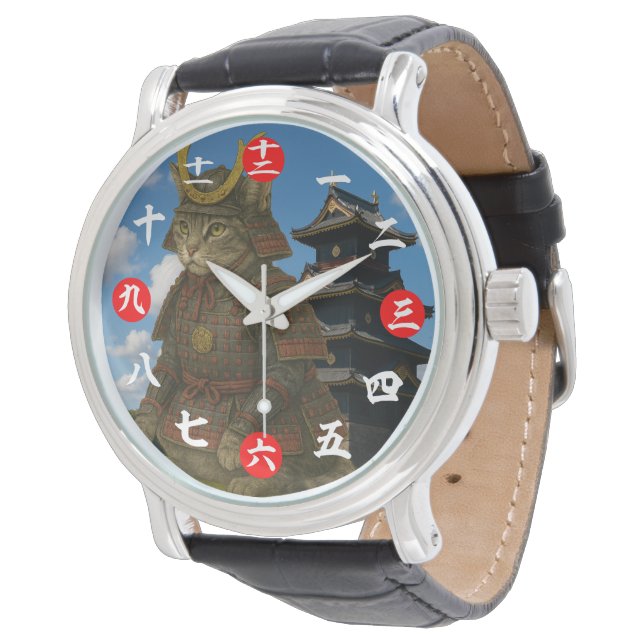 Gepantserde Cat Warrior Illustratie Horloge (Gekanteld)